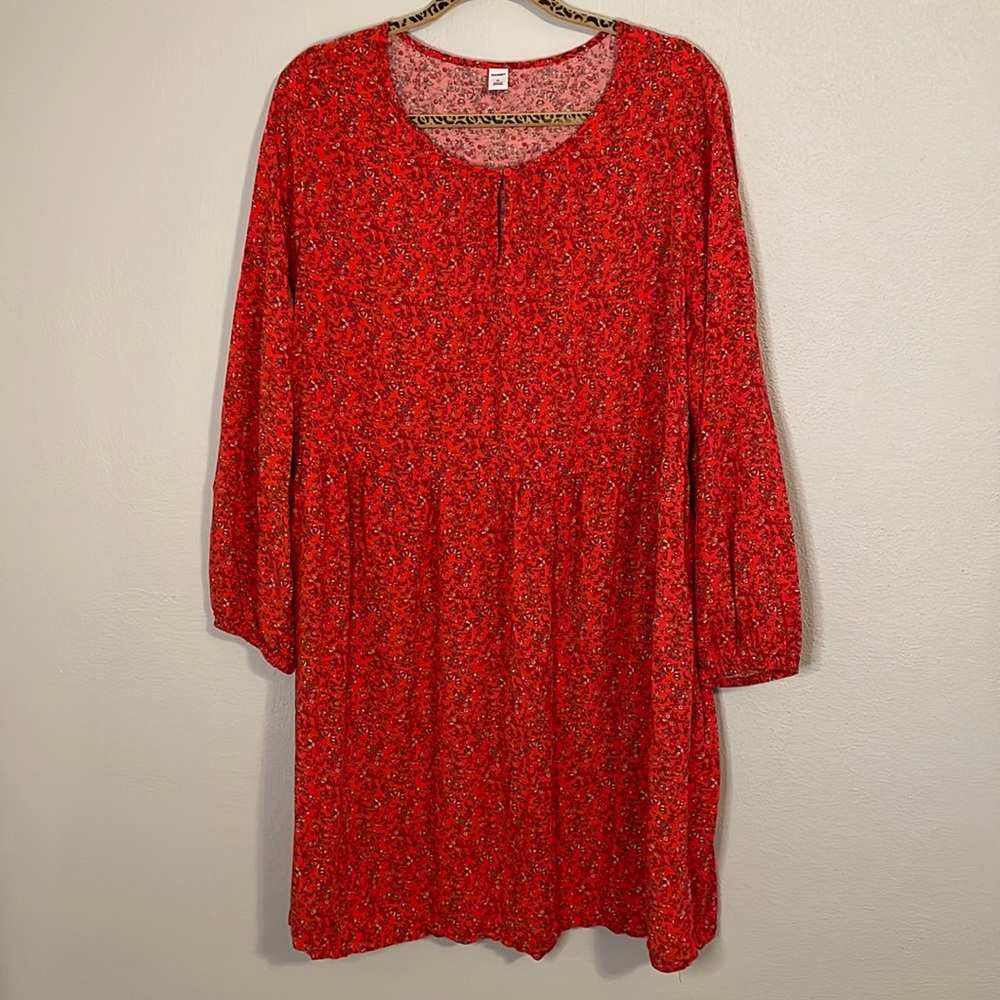Old Navy Keyhole Swing Dress, XL, red floral